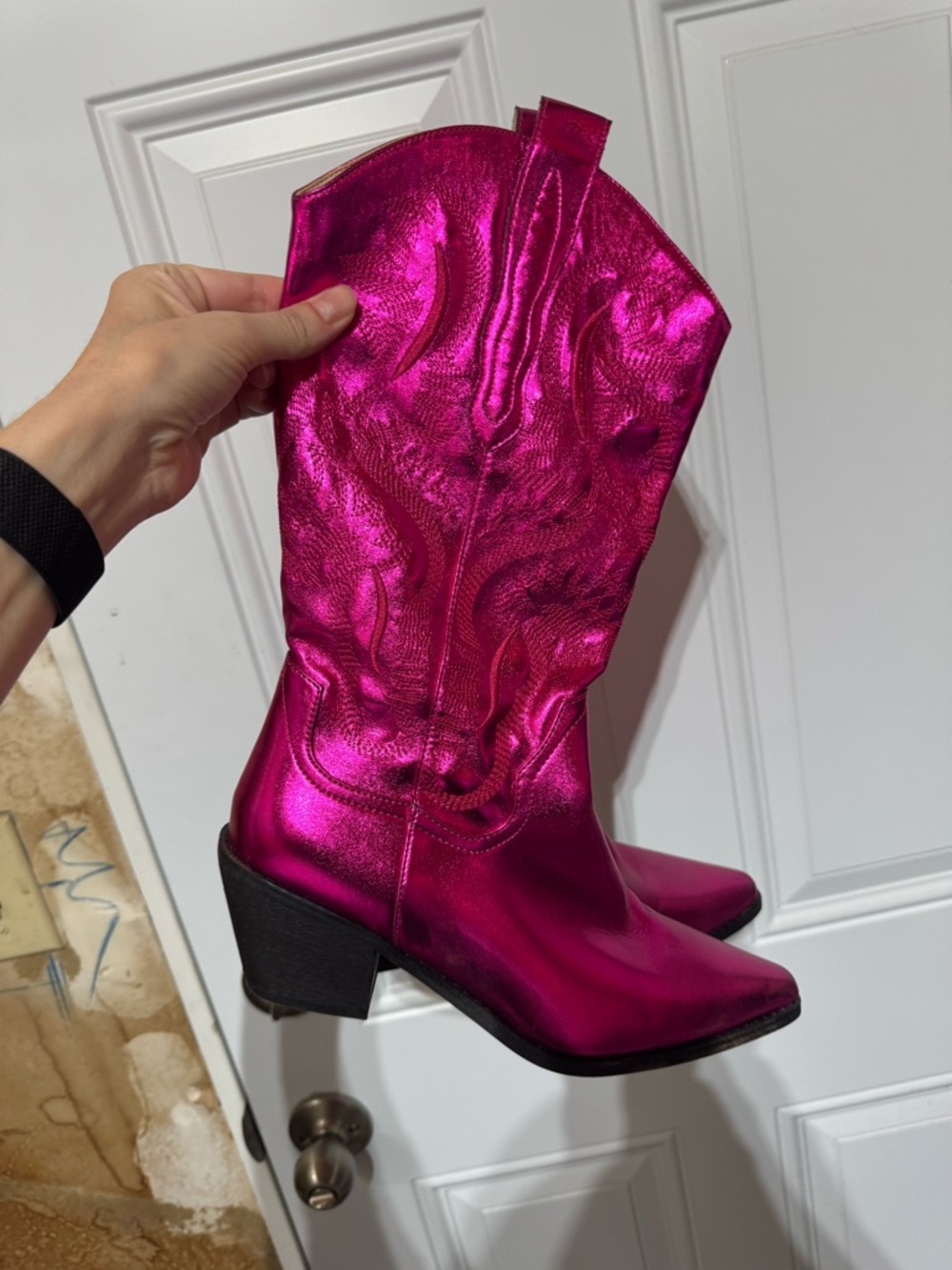 Metallic Pink Western Mid-Calf Boots - Women